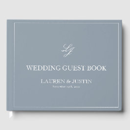 Monogram Dusty Blue Elegant Calligraphy Wedding Gästebuch