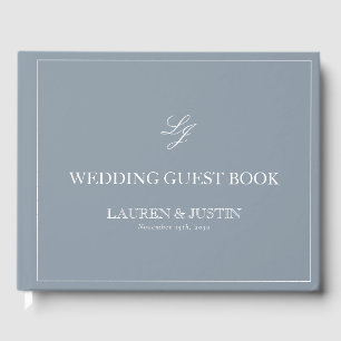 Monogram Dusty Blue Elegant Calligraphy Wedding Gästebuch