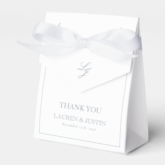 Monogram Dusty Blue Elegant Wedding Vielen Dank Geschenkschachtel (Vorderseite)