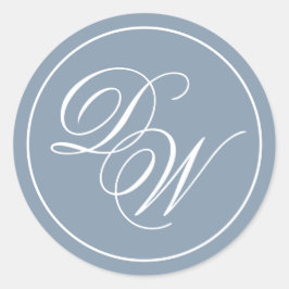 Monogram Dusty Blue Elegant White Script Initials Runder Aufkleber