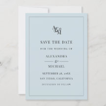 Monogram Dusty Blue Minimalistisch Modern Wedding