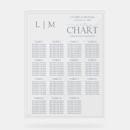 Monogram Dusty Blue Modern Wedding Seating Chart Acrylschild