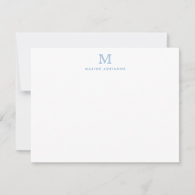 Monogram Dusty Blue Simple Classic Formal Elegant Mitteilungskarte (Vorderseite)
