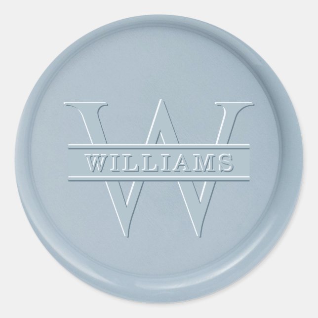 Monogram Dusty Blue Wax Siegel Sticker (Vorderseite)