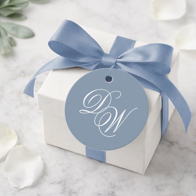 Monogram Dusty Blue Wedding Elegantes Script Einfa Geschenkanhänger (Von Creator hochgeladen)