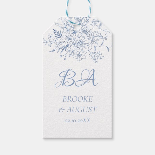 Monogram Dusty Blue Wedding Geschenkanhänger (Vorderseite)