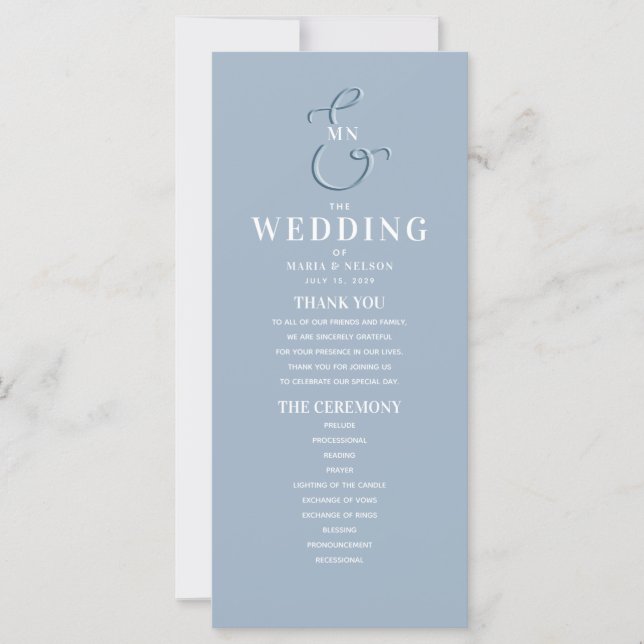 Monogram Dusty Blue Wedding Program (Vorderseite)
