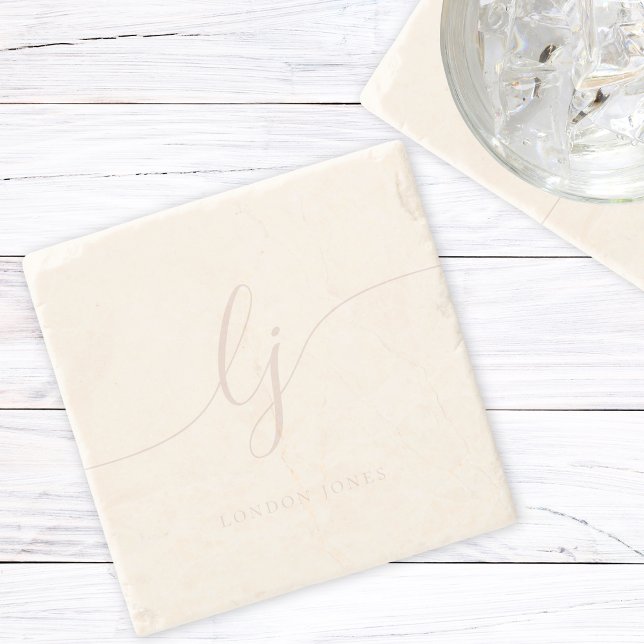 Monogram Dusty Elvory Pink Script Einfache Elegant Steinuntersetzer (Von Creator hochgeladen)
