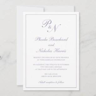 Monogram Dusty Lila Elegant in einer Hochzeit Einladung