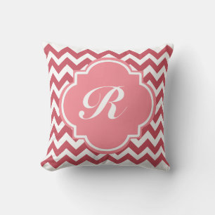 Monogram Dusty Rose and Deep Red Zickzack Kissen