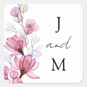 Monogram Dusty Rose Floral Gastgeschenk Hochzeit Quadratischer Aufkleber