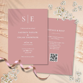 Monogram Dusty Rose QR Code Wedding Einladung