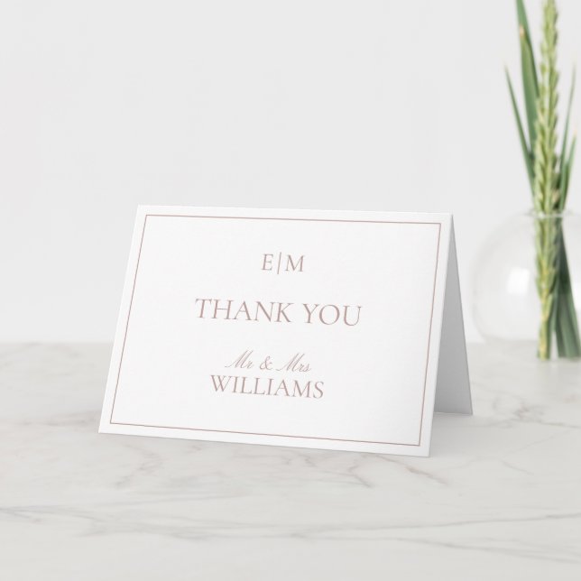 Monogram Dusty Rose Script Wedding Foto Vielen Dan Karte (Vorderseite)