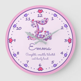 Monogram E Emma hearts name meaning clock Große Wanduhr