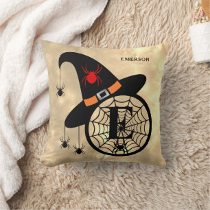 Monogram E Halloween Sky Hexenspinnen Name Kissen