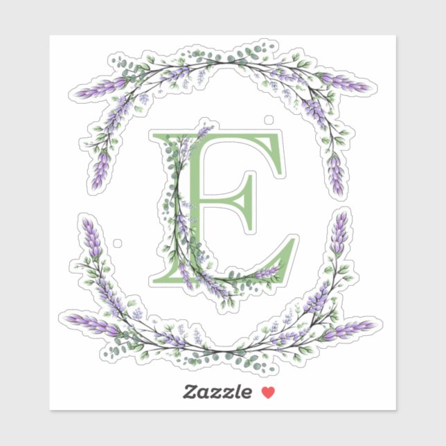 Monogram E Lavendel Eucalyptus Aufkleber (Blatt)
