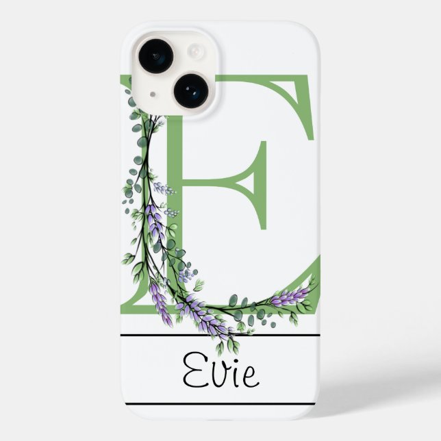 Monogram E Lavender Eucalyptus Case-Mate iPhone Ca 14 Hülle (Rückseite)