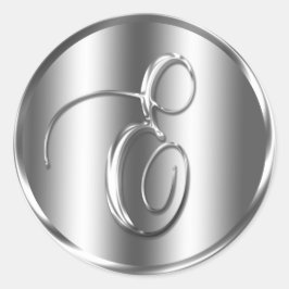 Monogram E Silver Color Wedding Invitation Holiday Runder Aufkleber