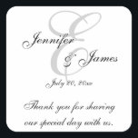 Monogram E Wedding danke Ihnen Labels Stickers<br><div class="desc">Grau,  schwarz und weiß elegante Hochzeitsmonogramm danke Ihnen Labels mit Dankeschön Nachricht. Diese Hochzeitsbedankungen sind die perfekte Art,  Ihre Gastgeschenke Hochzeiten zu personalisieren. Benutzerdefinierte Vorlage für das erste "E". Fügen Sie Ihre Braut- und Bräutigamen und das Hochzeitstermin hinzu. Großartiger Schriftart-Overlay-Entwurf auf weißem Hintergrund. Elke Clarke©</div>