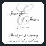 Monogram E Wedding danke Ihnen Labels Stickers<br><div class="desc">Grau,  schwarz und weiß elegante Hochzeitsmonogramm danke Ihnen Labels mit Dankeschön Nachricht. Diese Hochzeitsbedankungen sind die perfekte Art,  Ihre Gastgeschenke Hochzeiten zu personalisieren. Benutzerdefinierte Vorlage für das erste "E". Fügen Sie Ihre Braut- und Bräutigamen und das Hochzeitstermin hinzu. Großartiger Schriftart-Overlay-Entwurf auf weißem Hintergrund. Elke Clarke©</div>