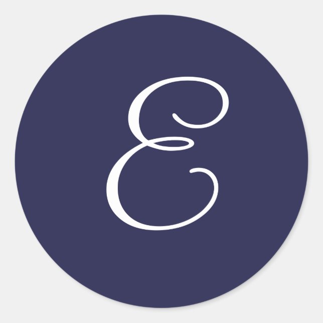 Monogram E, White on Navy Blue, Runder Aufkleber (Vorderseite)