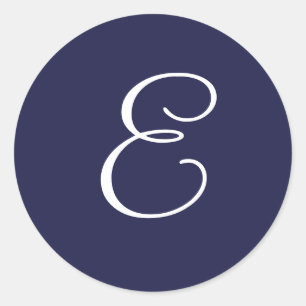 Monogram E, White on Navy Blue, Runder Aufkleber