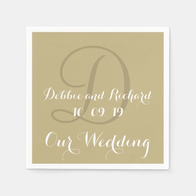 Monogram Ecru Bold farbiges Hochzeitspapier Napkin Serviette (Vorderseite)