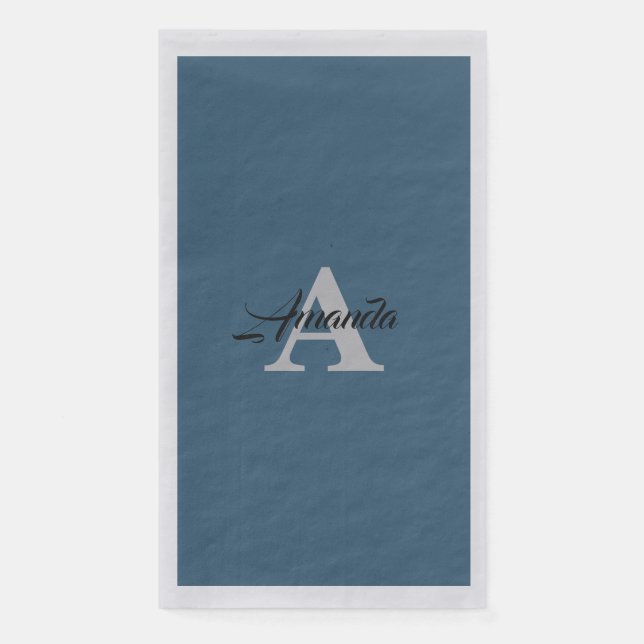 Monogram Einfaches benutzerdefiniertes Dusty Blue  Serviette (Vorderseite)