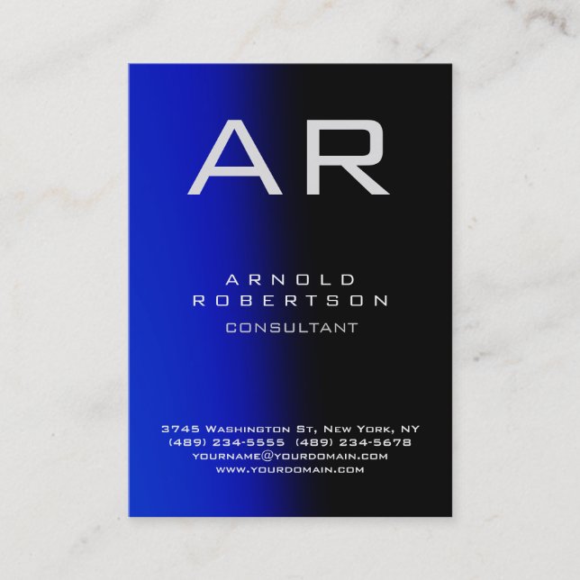 Monogram Einzigartige Blue Black Business Card Visitenkarte (Vorderseite)