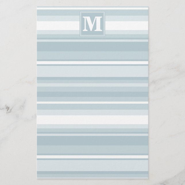 Monogram Eisblauer Streifen Briefpapier (Vorderseite)