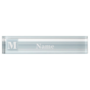 Monogram Eisblauer Streifen Namensplakette