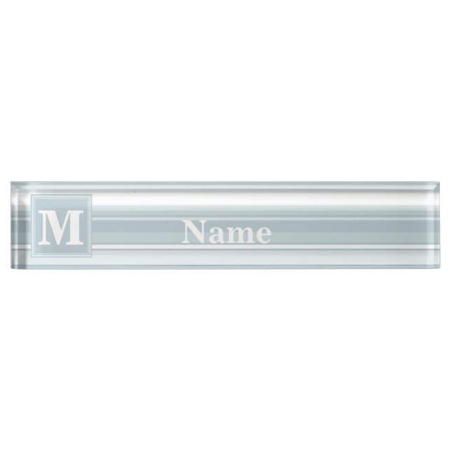 Monogram Eisblauer Streifen Namensplakette (Vorderseite)