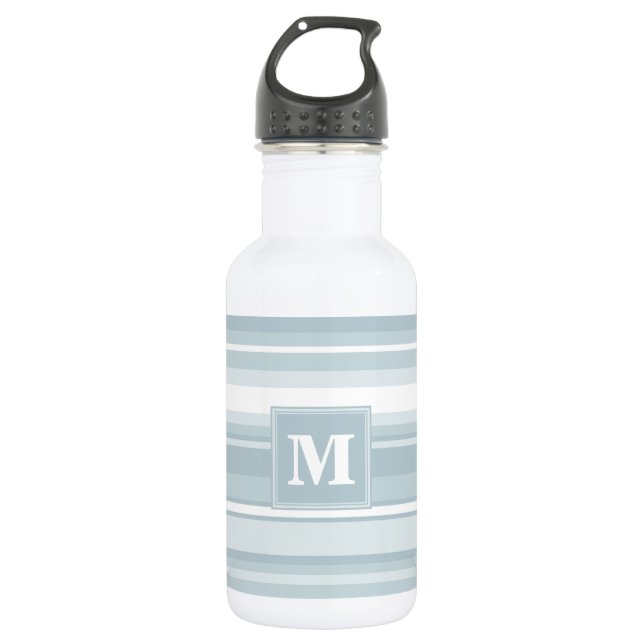Monogram Eisblauer Streifen Trinkflasche (Vorderseite)