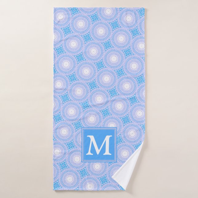 Monogram Electric Blue Circles pattern Badehandtuch (Badehandtuch)