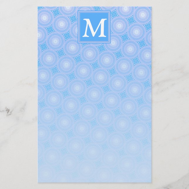 Monogram Electric Blue Circles pattern Briefpapier (Vorderseite)