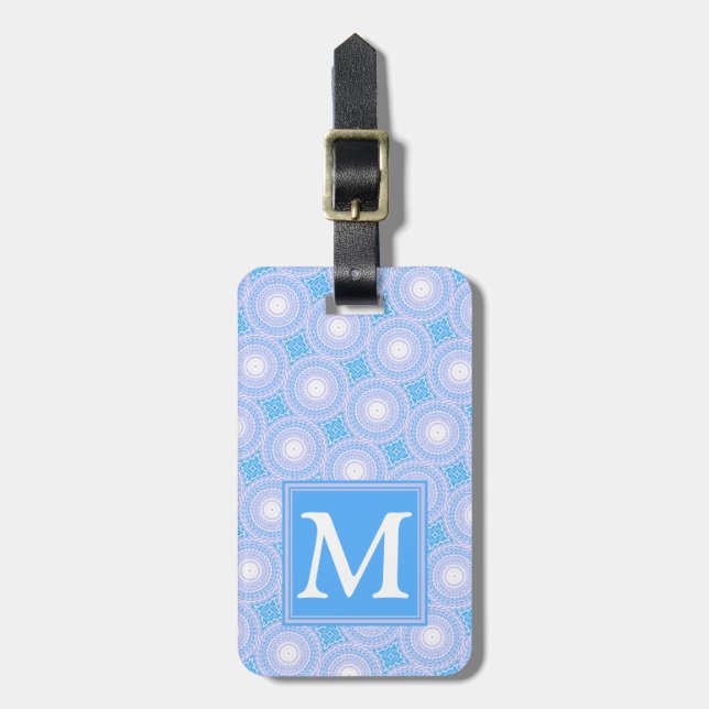 Monogram Electric Blue Circles pattern Gepäckanhänger (Vorderseite vertikal)