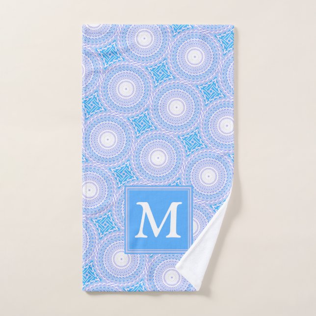 Monogram Electric Blue Circles pattern Handtuch (Handtuch)