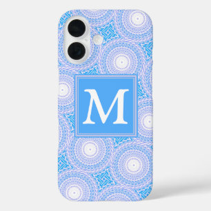 Monogram Electric Blue Circles pattern iPhone 16 Hülle