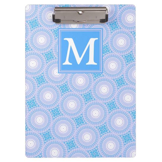 Monogram Electric Blue Circles pattern Klemmbrett (Vorderseite)