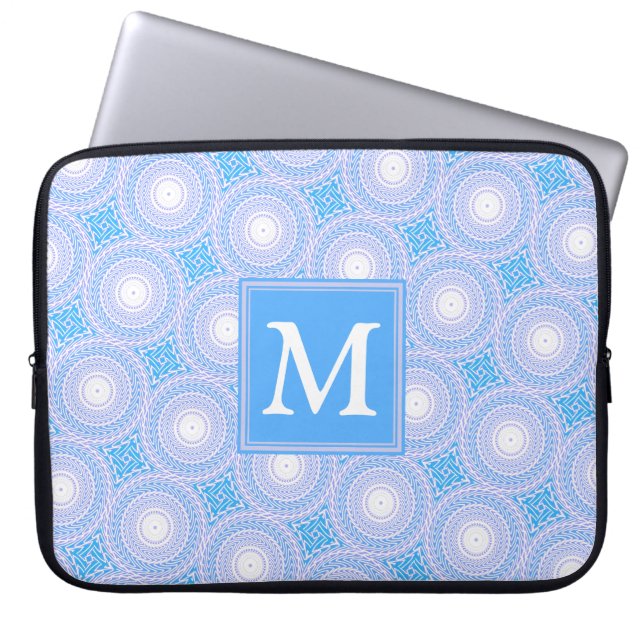 Monogram Electric Blue Circles pattern Laptopschutzhülle (Vorderseite)
