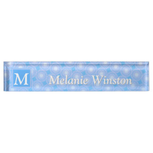 Monogram Electric Blue Circles pattern Namensplakette