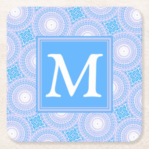 Monogram Electric Blue Circles pattern Rechteckiger Pappuntersetzer
