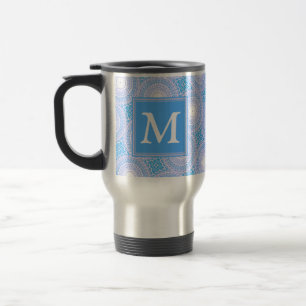 Monogram Electric Blue Circles pattern Reisebecher