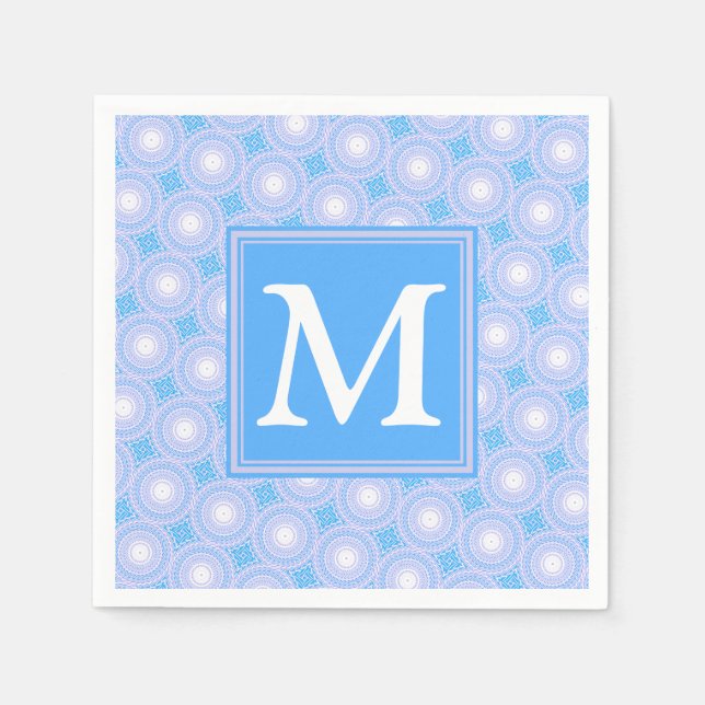 Monogram Electric Blue Circles pattern Serviette (Vorderseite)