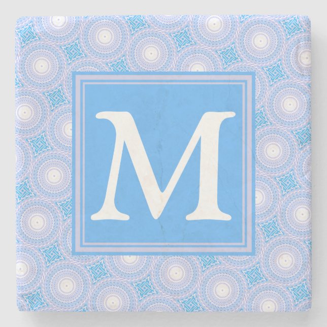 Monogram Electric Blue Circles pattern Steinuntersetzer (Vorderseite)