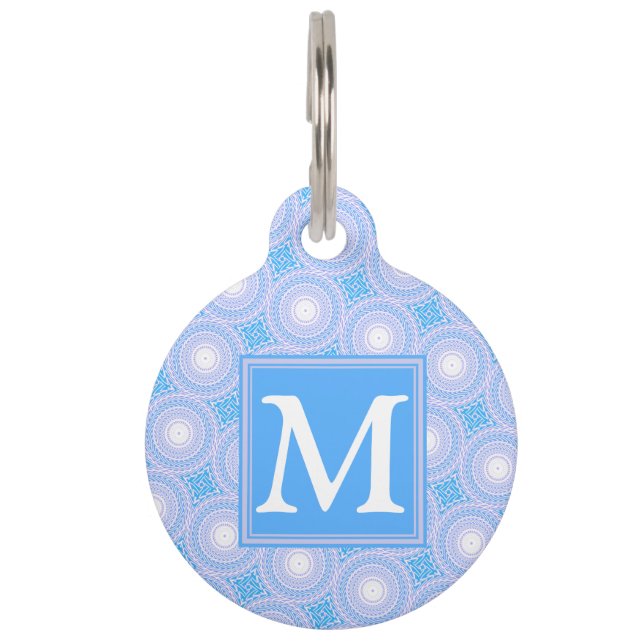 Monogram Electric Blue Circles pattern Tiernamensmarke (Vorderseite)