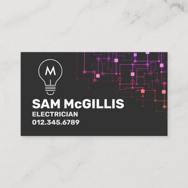 Monogram Electrician Electrical Contractor Visitenkarte (Vorderseite)