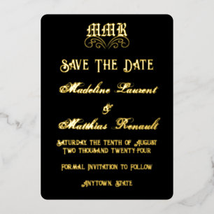 Monogram EleganBlack and Gold Save the Date Folieneinladung