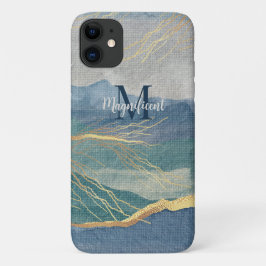 Monogram Elegane Gold Blue Landscape Case-Mate iPhone Hülle