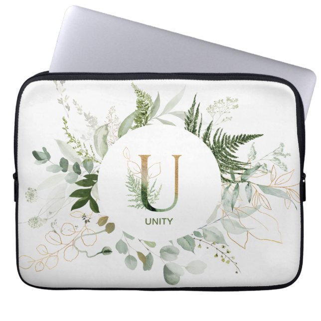 Monogram Elegane U Foliage Wreath Laptop Sleeve (Vorderseite)